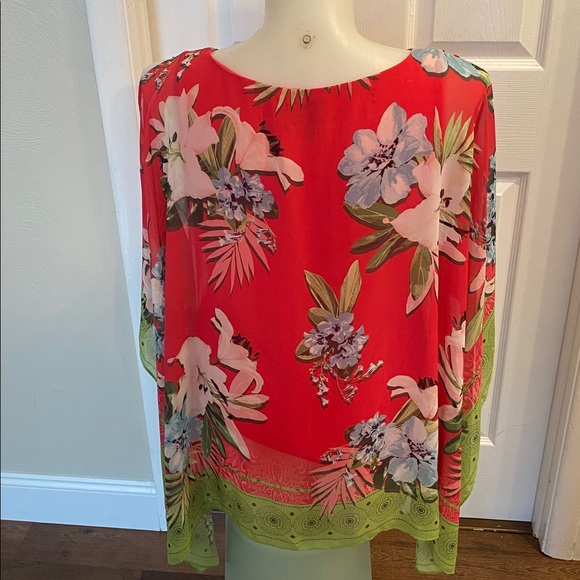 JM Collection Red and Green Patterned Top - Picture 5 of 5